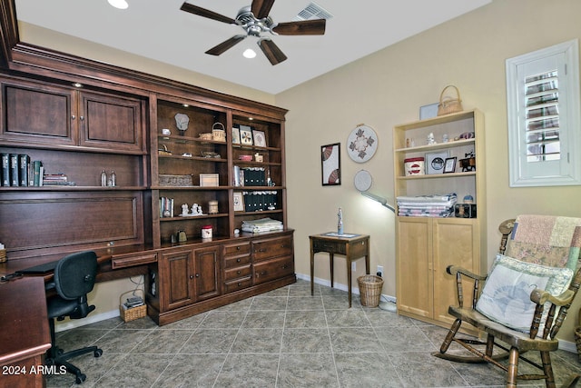 home office featuring ceiling fan