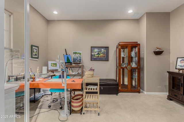 view of carpeted home office