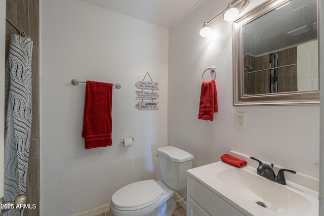 bathroom featuring vanity, toilet, and walk in shower