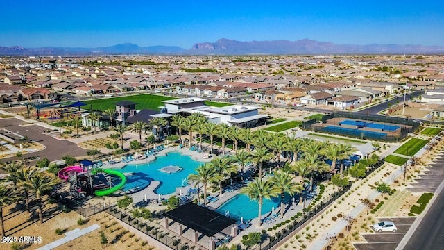 bird's eye view with a mountain view