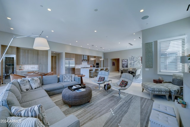 living room with light colored carpet