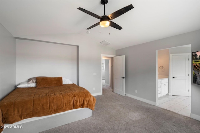 2604 N 27th St Unit 4, Phoenix, AZ 85008 - bedroom with lofted ceiling, baseboards, ceiling fan, and connected bathroom