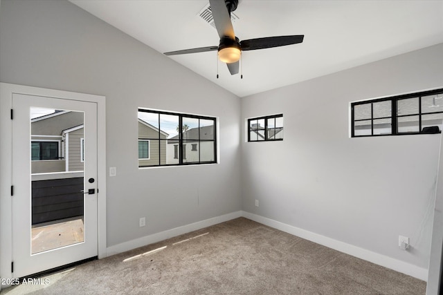 2604 N 27th St Unit 4, Phoenix, AZ 85008 - carpeted spare room featuring baseboards, vaulted ceiling, and a ceiling fan