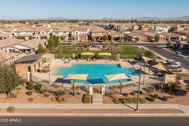 view of swimming pool featuring a mountain view