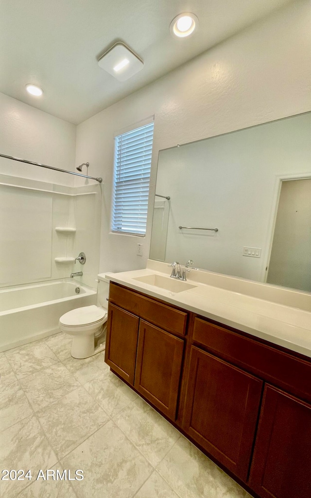 full bathroom featuring tile patterned flooring, shower / tub combination, vanity, and toilet