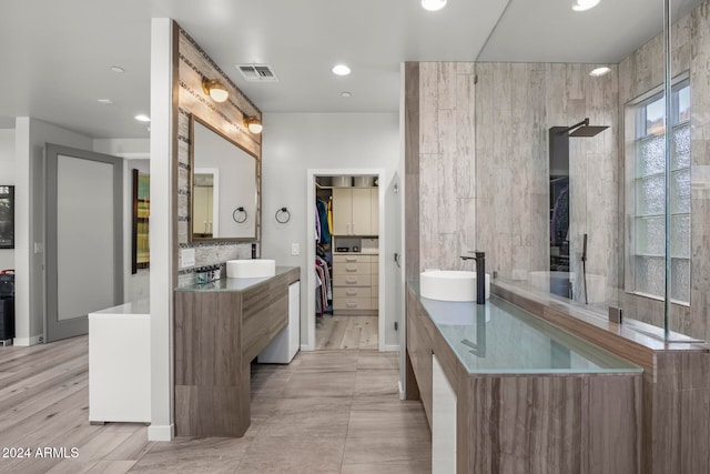 bathroom featuring vanity and hardwood / wood-style flooring