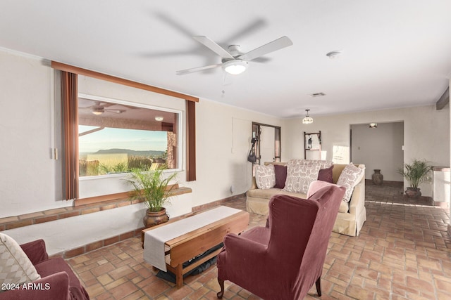 living room featuring a mountain view