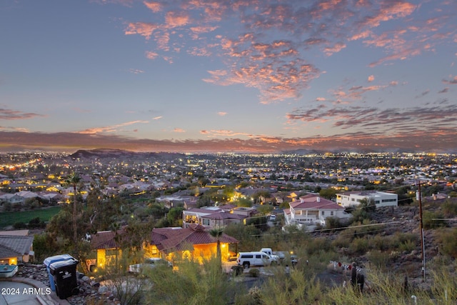 view of aerial view at dusk