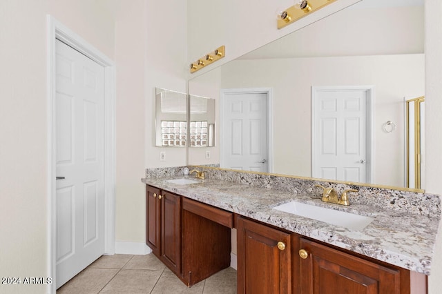 bathroom with tile floors and double vanity