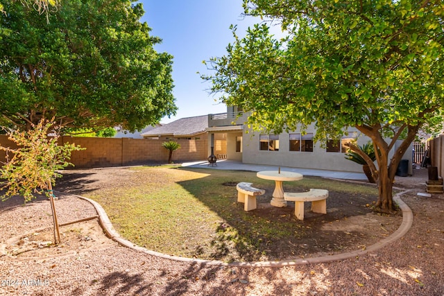 view of yard with a fenced backyard and a patio