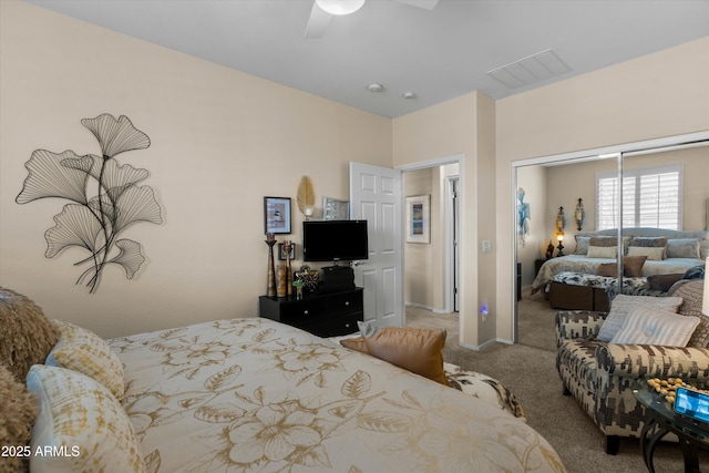 4200 E Narrowleaf Dr, Gilbert, AZ 85298 - carpeted bedroom with ceiling fan, visible vents, and a closet