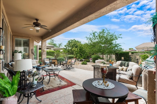 4200 E Narrowleaf Dr, Gilbert, AZ 85298 - view of patio / terrace with an outdoor hangout area, a ceiling fan, and outdoor dining area