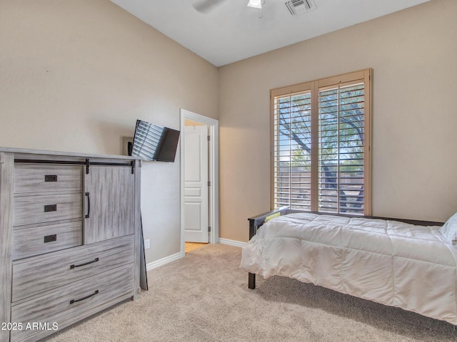 2724 W Fernwood Dr, Phoenix, AZ 85086 - bedroom with light carpet, visible vents, baseboards, and ceiling fan