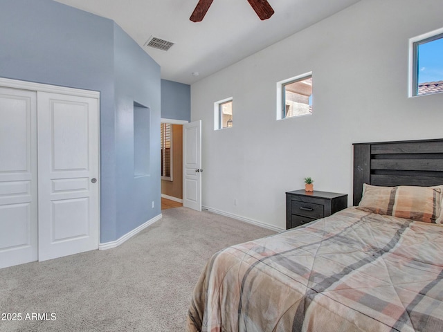 2724 W Fernwood Dr, Phoenix, AZ 85086 - carpeted bedroom with visible vents, baseboards, a closet, and ceiling fan