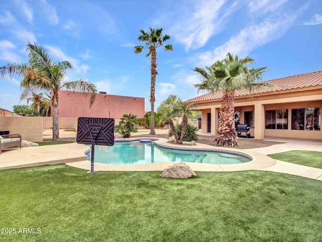 2724 W Fernwood Dr, Phoenix, AZ 85086 - view of swimming pool with fence, a fenced in pool, a patio, and a lawn