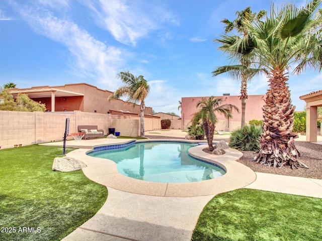 2724 W Fernwood Dr, Phoenix, AZ 85086 - view of pool with a yard, a fenced backyard, a fenced in pool, and a patio