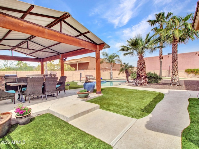 2724 W Fernwood Dr, Phoenix, AZ 85086 - view of yard with outdoor dining space, a patio area, a fenced backyard, and a fenced in pool
