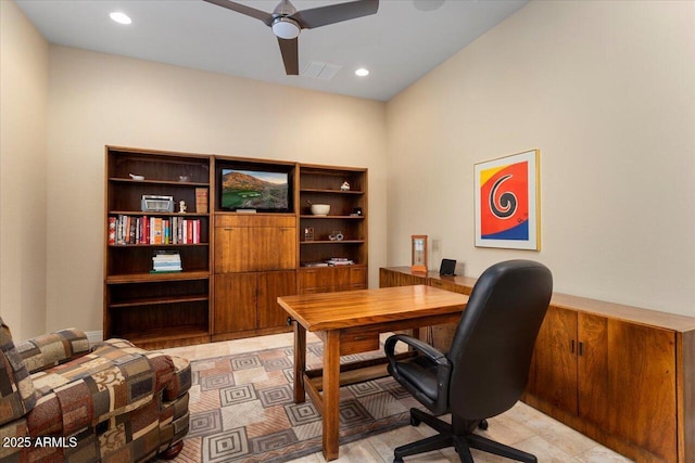 home office featuring ceiling fan