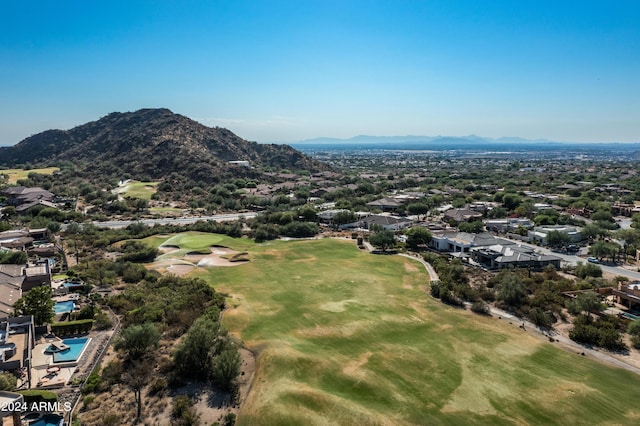 bird's eye view with a mountain view