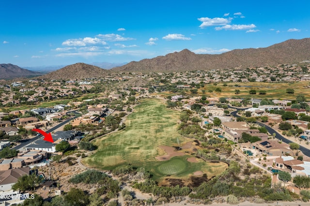 drone / aerial view featuring a mountain view