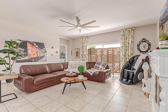 9429 E Grapefruit Dr, Florence, AZ 85132 - living room featuring light tile patterned flooring and ceiling fan