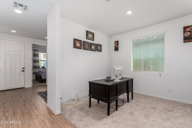 office area with light wood-type flooring