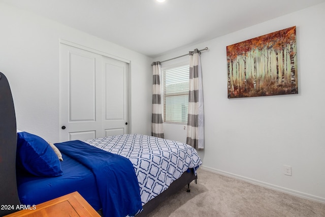 carpeted bedroom with a closet