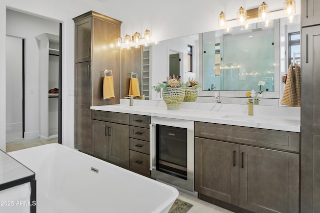 28349 N 113th St, Scottsdale, AZ 85262 - full bathroom featuring a freestanding bath, double vanity, beverage cooler, and a shower