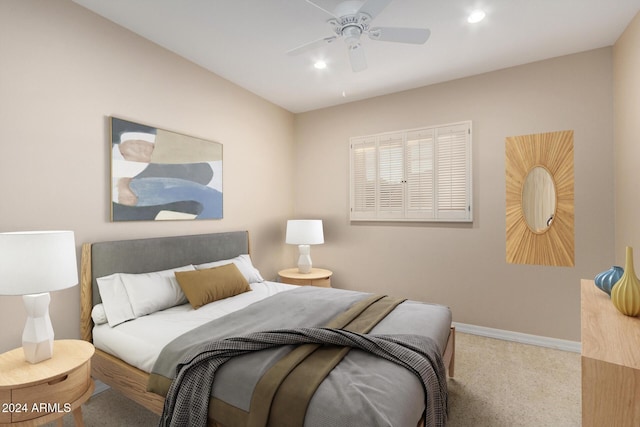 bedroom featuring carpet flooring and ceiling fan