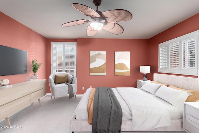 bedroom featuring carpet flooring and ceiling fan