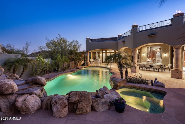 13811 S Canyon Dr, Phoenix, AZ 85048 - view of pool featuring fence, a fenced in pool, outdoor dining space, and a patio