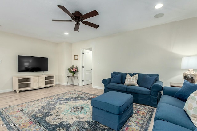 5253 E Waltann Ln, Scottsdale, AZ 85254 - living room with wood finished floors, baseboards, a ceiling fan, and recessed lighting