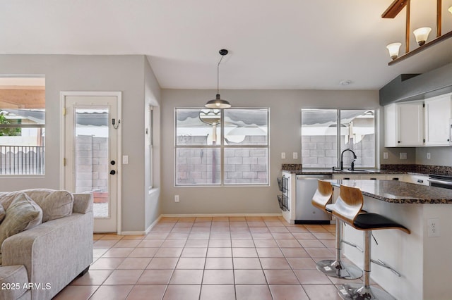 kitchen with a sink, a wealth of natural light, white cabinets, and dishwasher