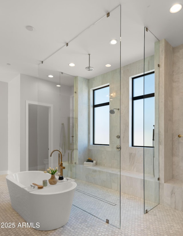 10220 N 66th St, Paradise Valley, AZ 85253 - bathroom featuring a soaking tub, recessed lighting, and walk in shower