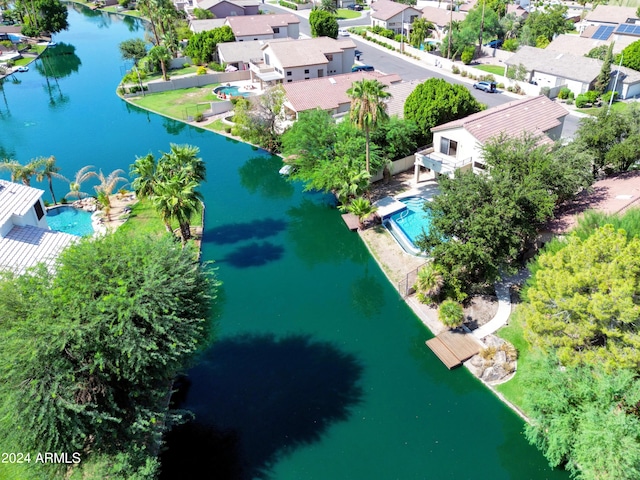 aerial view featuring a water view and a residential view