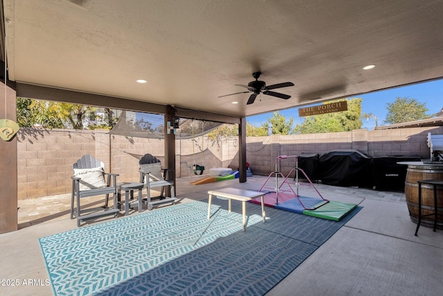 view of patio / terrace featuring grilling area and ceiling fan