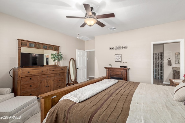 bedroom featuring visible vents and a ceiling fan