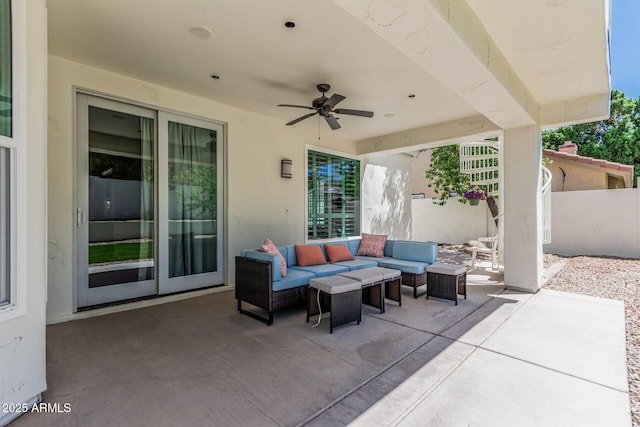 view of patio featuring ceiling fan and an outdoor hangout area