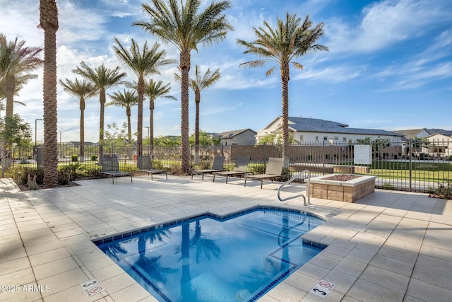 5901 E Sierra Morena St, Mesa, AZ 85215 - view of pool with a patio, fence, a residential view, and a swimming pool
