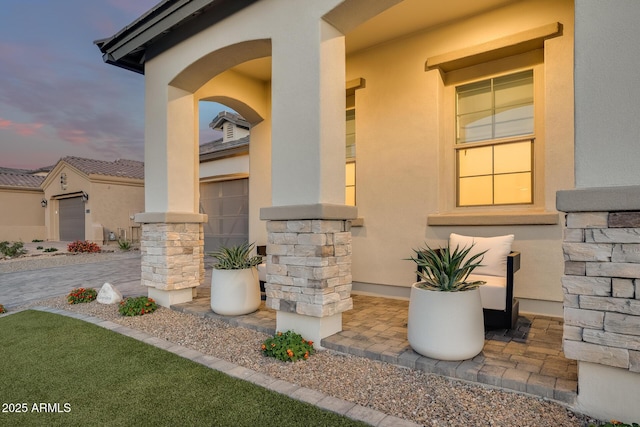 5901 E Sierra Morena St, Mesa, AZ 85215 - exterior space with stucco siding and stone siding