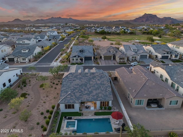 5901 E Sierra Morena St, Mesa, AZ 85215 - aerial view at dusk featuring a mountain view and a residential view