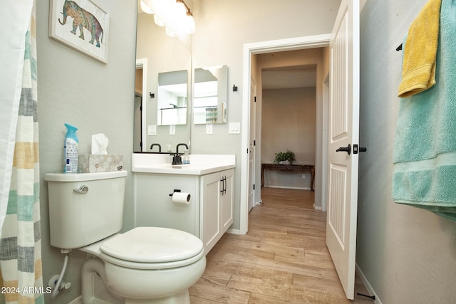 bathroom with vanity, wood-type flooring, and toilet