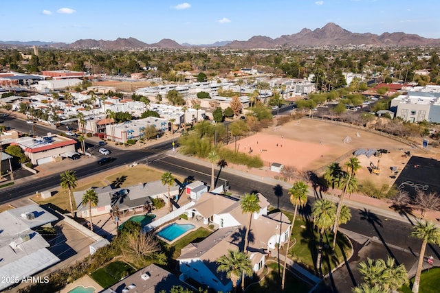 drone / aerial view with a mountain view