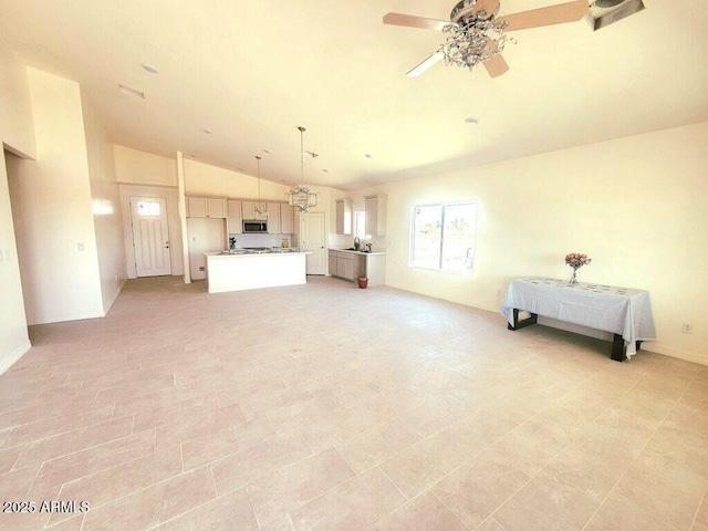 38167 W San Juan Ave, Tonopah, AZ 85354 - living area featuring lofted ceiling, ceiling fan, and baseboards