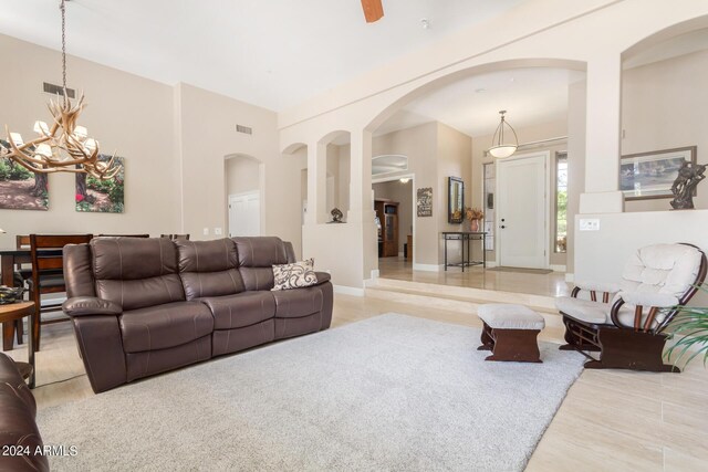 living room featuring light colored carpet