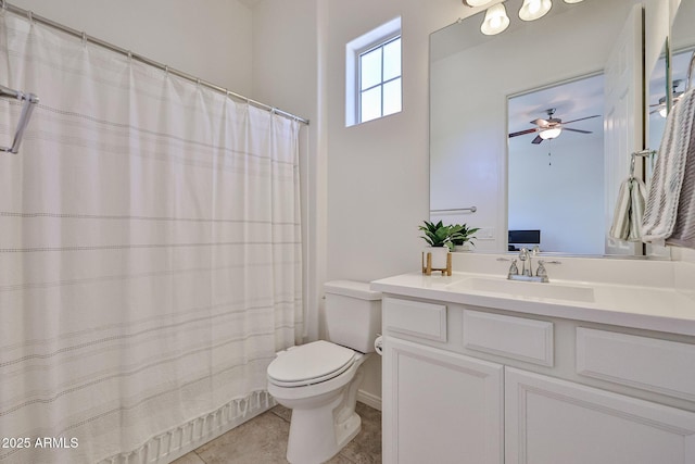 17082 S 182nd Ave, Goodyear, AZ 85338 - full bathroom featuring vanity, tile patterned flooring, a ceiling fan, and a shower with curtain