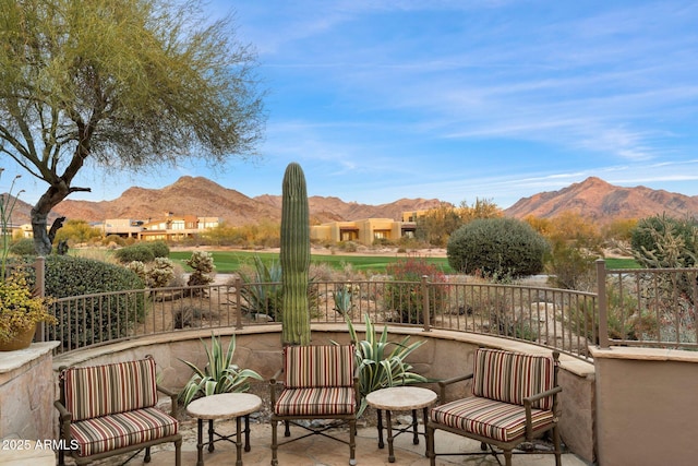 view of patio featuring a mountain view