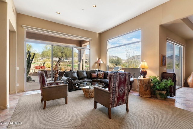 living room featuring light tile patterned floors