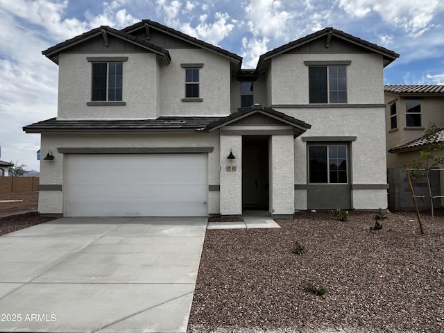 17481 W Fulton St, Goodyear, AZ 85338 - view of front of property with stucco siding, a tiled roof, a garage, and driveway