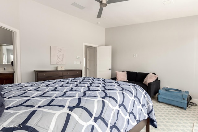 1513 S 108th Way, Chandler, AZ 85286 - bedroom with carpet, lofted ceiling, a ceiling fan, and ensuite bath